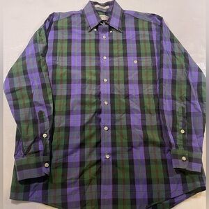 Orvis Sporting‎ Traditions Plaid Button Up Green & Purple MADRAS Large Cotton